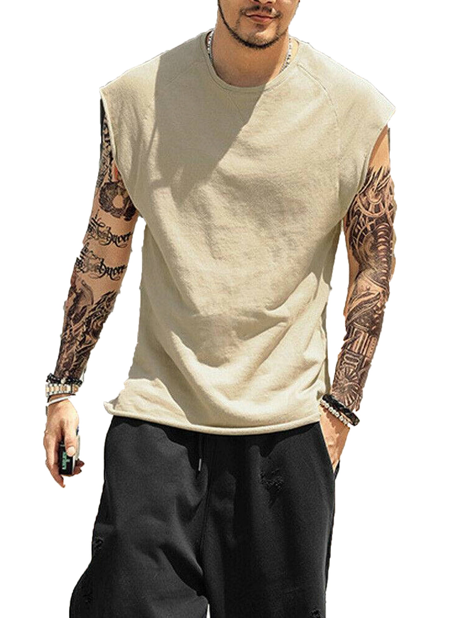 ORQ Men Crimping Cap Sleeves Undershirts Casual Thin Tank