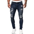 thumbnail image 1 of ORQ Men Full-length Low Waist Slim Fit Pants Ripped Denim Jeans, 1 of 4