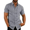 thumbnail image 1 of ORQ Men Lapel Cotton Linen Short Sleeve Casual Shirt, 1 of 2