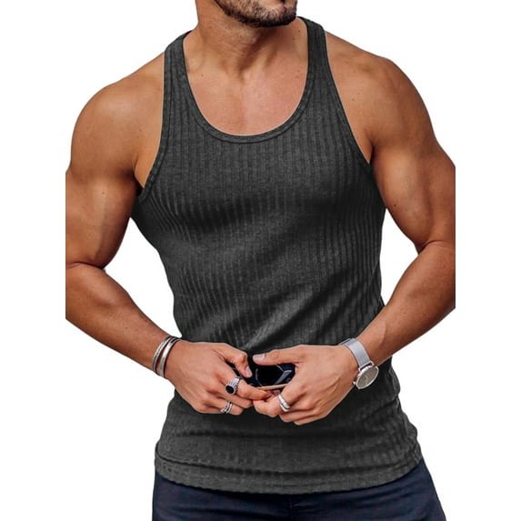 ORQ Men Moisture Wicking Spandex Undershirts Base Slim Sleeveless Racerback Tank