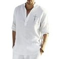 thumbnail image 1 of ORQ Men Roll Tab 3/4 Sleeve Shirt Summer Button Collar Cotton Linen Blouse, 1 of 8