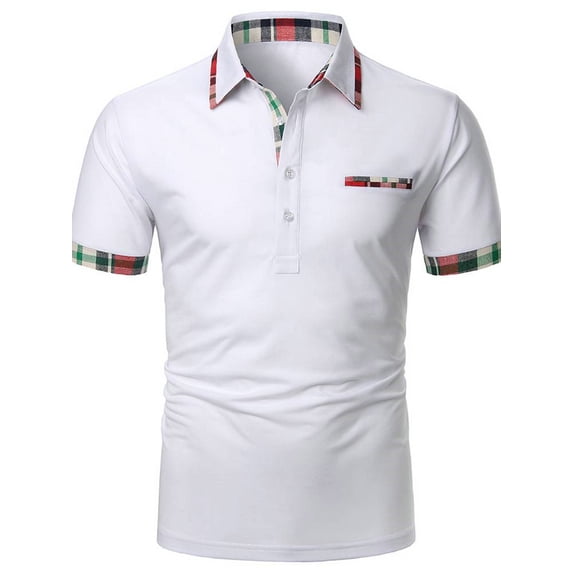 ORQ Men Short Sleeve Lapel Plaid Print Solice Tunic T-shirt