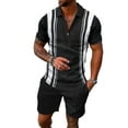 thumbnail image 1 of ORQ Men Short Sleeve Print Zipper Blouse Shorts Regular Outfit Sets, 1 of 4