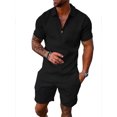 thumbnail image 1 of ORQ Men Short Sleeve Print Zipper Blouse Shorts Regular Outfit Sets, 1 of 2