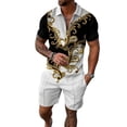 thumbnail image 1 of ORQ Men Short Sleeve Print Zipper Blouse Shorts Regular Outfit Sets, 1 of 4