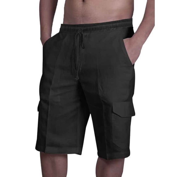 ORQ Men's Chino Casual Drawstring Elastic Waist Linen Shorts