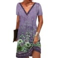 thumbnail image 1 of ORQ Retro Print Ethnic Casual A-Line Pullover Short Women Summer Dress, 1 of 8