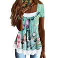 thumbnail image 1 of ORQ Round Neck Pleated Button Fake Two-Piece Short Sleeve T-Shirt Women Tops, 1 of 4