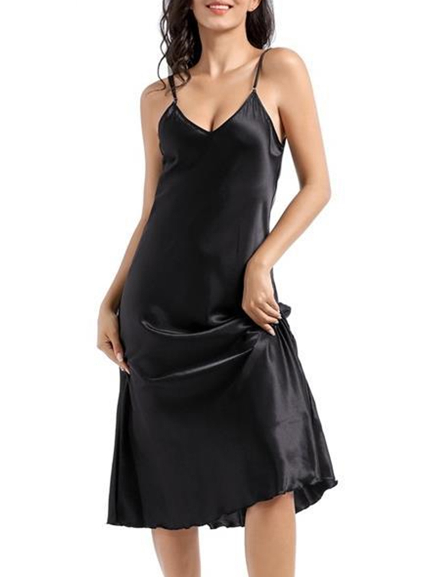 ORQ Silky Feel Sleepwear Babydoll Full Slip Dress Women Spaghetti Nightdress