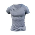thumbnail image 1 of ORQ Solid Color V Neck Lightweight T-Shirt Casual Men's Short Sleeves Top, 1 of 2