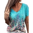 thumbnail image 1 of ORQ Women Casaul T-Shirt V Neck Short Sleeve Floral Print Casual Blouse Tops, 1 of 2