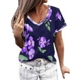 thumbnail image 1 of ORQ Women Casaul T-Shirt V Neck Short Sleeve Floral Print Casual Blouse Tops, 1 of 4