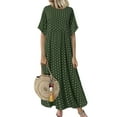 thumbnail image 1 of ORQ Women Crew Neck Wave Dot Short Sleeve Loose Long Dress, 1 of 4