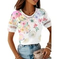 thumbnail image 1 of ORQ Women Flower Print Short Sleeve Round Neck T-shirt Top, 1 of 4
