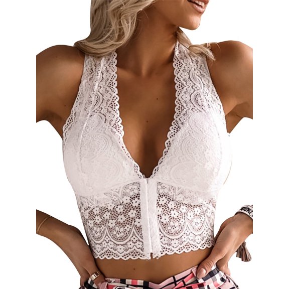 ORQ Women Front Breasted Sexy Floral Underwear Lace Suspender Vest