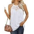thumbnail image 1 of ORQ Women Lace Crew Neck Pleated Sleeveless Tank Top, 1 of 4