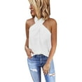 thumbnail image 1 of ORQ Women Off Shoulder Halter Neck Vest Criss Cross Wrap Top Loose Blouse, 1 of 4