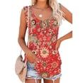 thumbnail image 1 of ORQ Women Round Neck Sleeveless Print Loose Relaxed Tank Top, 1 of 4