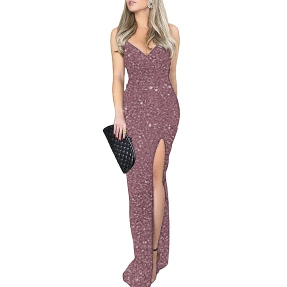 ORQ Women Sleeveless Side Split High Waist V-Neck Strap Dress