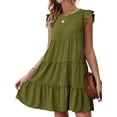thumbnail image 1 of ORQ Women Solid Round Neck Ruffled Casual Pleated Cake Skirt, 1 of 3