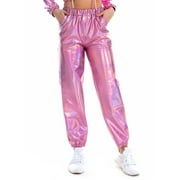 ORQ Women Solid Street Hip-Hop Party Laser Sport Casual Pant