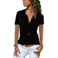 thumbnail image 1 of ORQ Women Turn-down Collar Short Sleeve Solid Blouse Top, 1 of 3