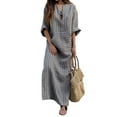 thumbnail image 1 of ORQ Women V-Neck Long Sleeve Striped Loose Fitting Long Dress, 1 of 4