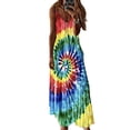 thumbnail image 1 of ORQ Women V-Neck Sleeveless Colorful Vortex Loose Print Strap Dress, 1 of 4