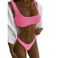 thumbnail image 1 of ORQ Women Wrinkled Fabric Bikini Macaron Color Split 2-Piece Set Swimsuit, 1 of 4