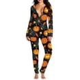 thumbnail image 1 of ORQ Womens Cartoon Print Long Sleeve Halloween Sleepwear Long Romper Jumpsuits, 1 of 6