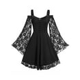 thumbnail image 1 of ORQ Womens Flared Bell Sleeve Off Shoulder Plus Size Lace Kimono Halloween Swing Dress, 1 of 3