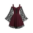 thumbnail image 1 of ORQ Womens Flared Bell Sleeve Off Shoulder Plus Size Lace Kimono Halloween Swing Dress, 1 of 4