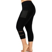 ORQ Womens Plus Size Yoga Pant Stretch Activewear Capri Leggings with Pockets