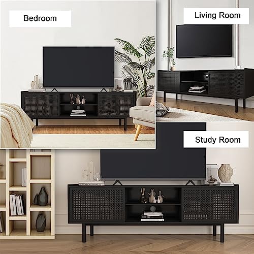 ORRD TV Stand for TVs Up to 70 Inch, Accent Iron Rattan Storage Cabinet