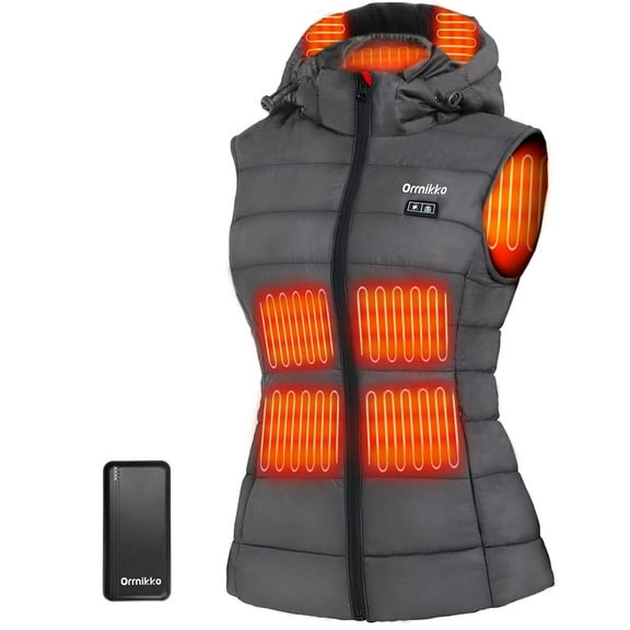 ORRNIKKO Heated Vest for Women, Detachable Heated Hood, 7.4V 16000mAh Battery, S