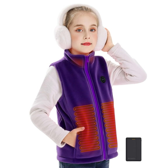 ORRNIKKO Kids Fleece Heated Vest with Battery Pack - Lightweight Electric Vest for Kids (Purple, XL)