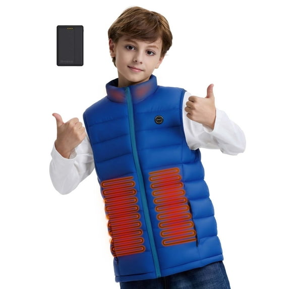 ORRNIKKO Kids' Heated Vest with Battery Pack – Lightweight Electric Vest for Boys & Girls (Blue, L)