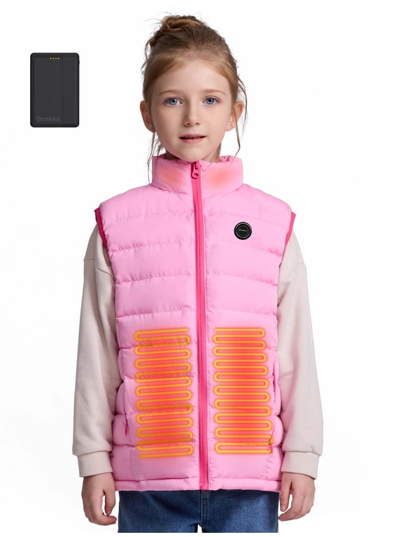 Kids' Heated Vest with Battery Pack Lightweight Pink L