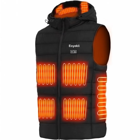 Eoyekli Men's Heated Vest, Detachable Heated Hood, Black, 2XL