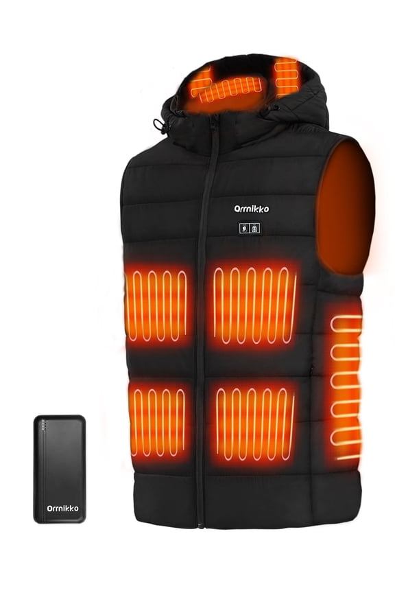 Men's Heated Vest, Detachable Heated Hood, Black, 2XL