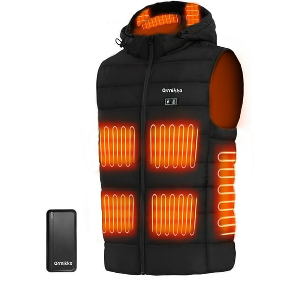 ORRNIKKO Men's Heated Vest, Detachable Heated Hood, Black, 2XL