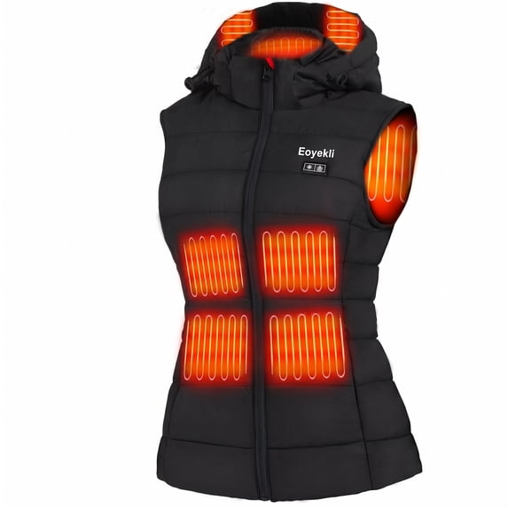 Eoyekli Women's Heated Vest with Detachable Hood and 7.4V Battery Pack, Black, S