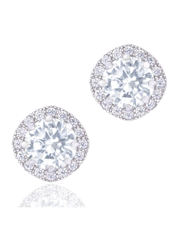 & CO 1.9 Carat Halo Stud Earrings for Women, 18K White Gold Plated CZ Simulated Diamond, Hypoallergenic