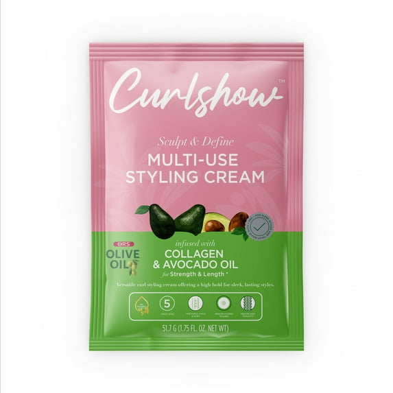 ORS Olive Oil Curlshow Multi-Use Styling Cream Infused with Collagen & Avocado Oil for Strength & Length, Travel Packet 1.75 oz