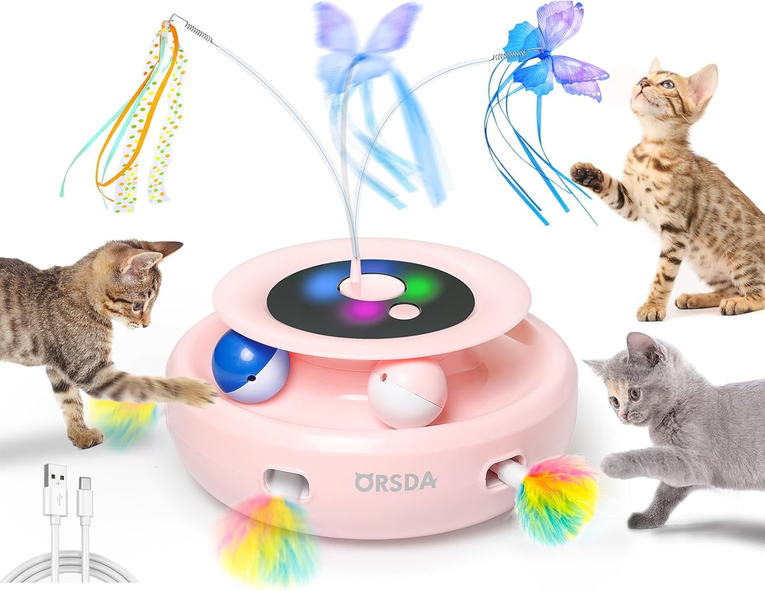 ORSDA Cat Toy, 3-in-1 Automatic Cat Toys for Indoor Cats, Electronic
