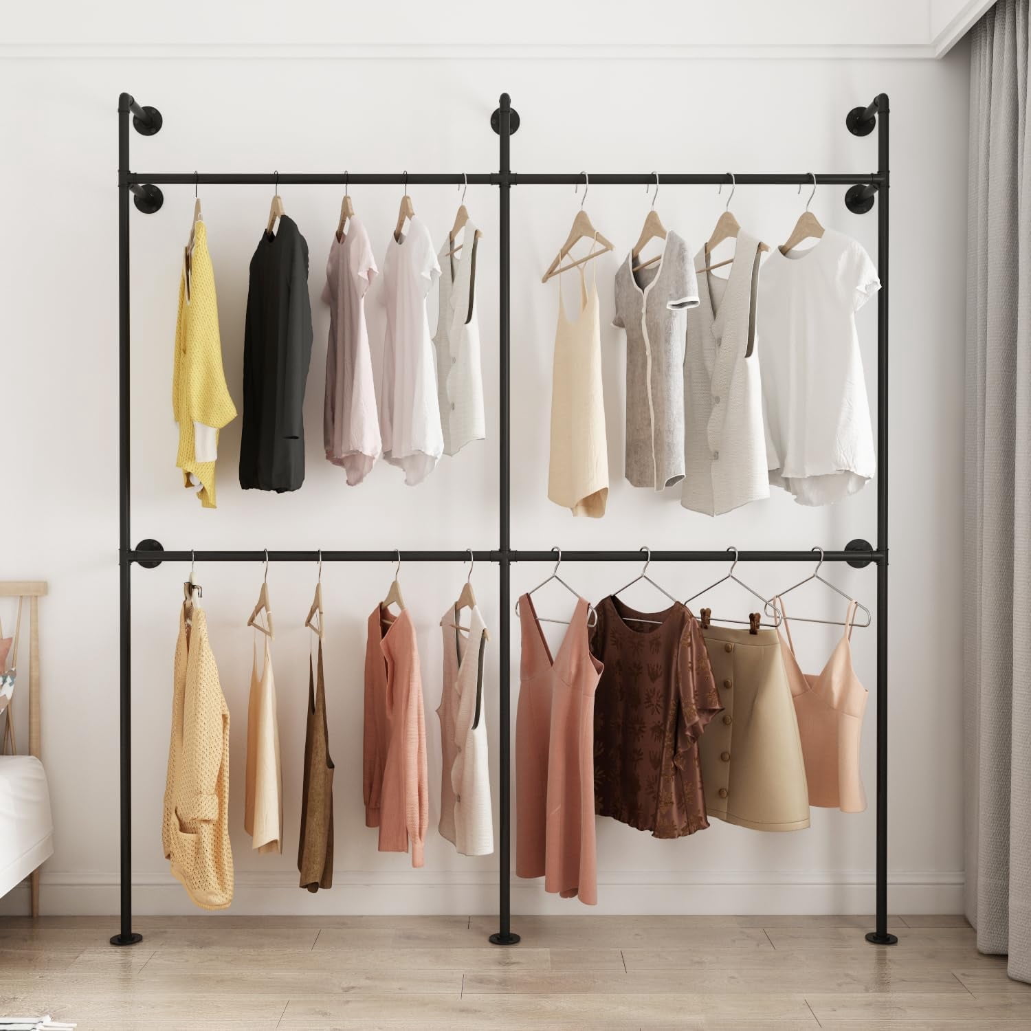 Industrial Pipe Clothing Rack, Heavy Duty Metal Clothes Rack with ...