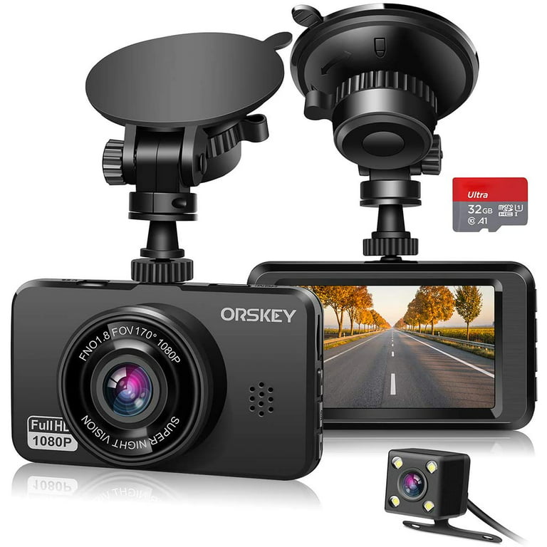 ORSKEY Dash Cam for Cars Front and Rear and SD Card Included 1080P Full HD  In Car Camera Dual Lens Dashcam for Cars 170 Wide Angle Sony Sensor with