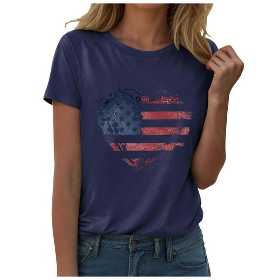 ORT 4th of July Shirts Women American Flag T Shirts Patriotic Shirts for Women American Flag Shirt(Z4-Navy,XL)