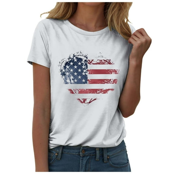 ORT 4th of July Shirts Women American Flag T Shirts Patriotic Shirts for Women American Flag Shirt(Z4-White,S)