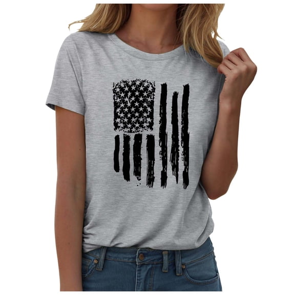 ORT 4th of July Shirts Women American Flag T Shirts Star Stripes Patriotic Shirts Top Funny Glass Graphic Tees(Z4-Grey,3XL)